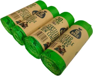 Eco Green Living Plastic Free, Strong and Leak Proof Refuse Sacks, Medium Bin Bags for Food Waste and Kitchen Bin, Tie Handle Garbage Bags, 72 Bags, 7.93 Gallons