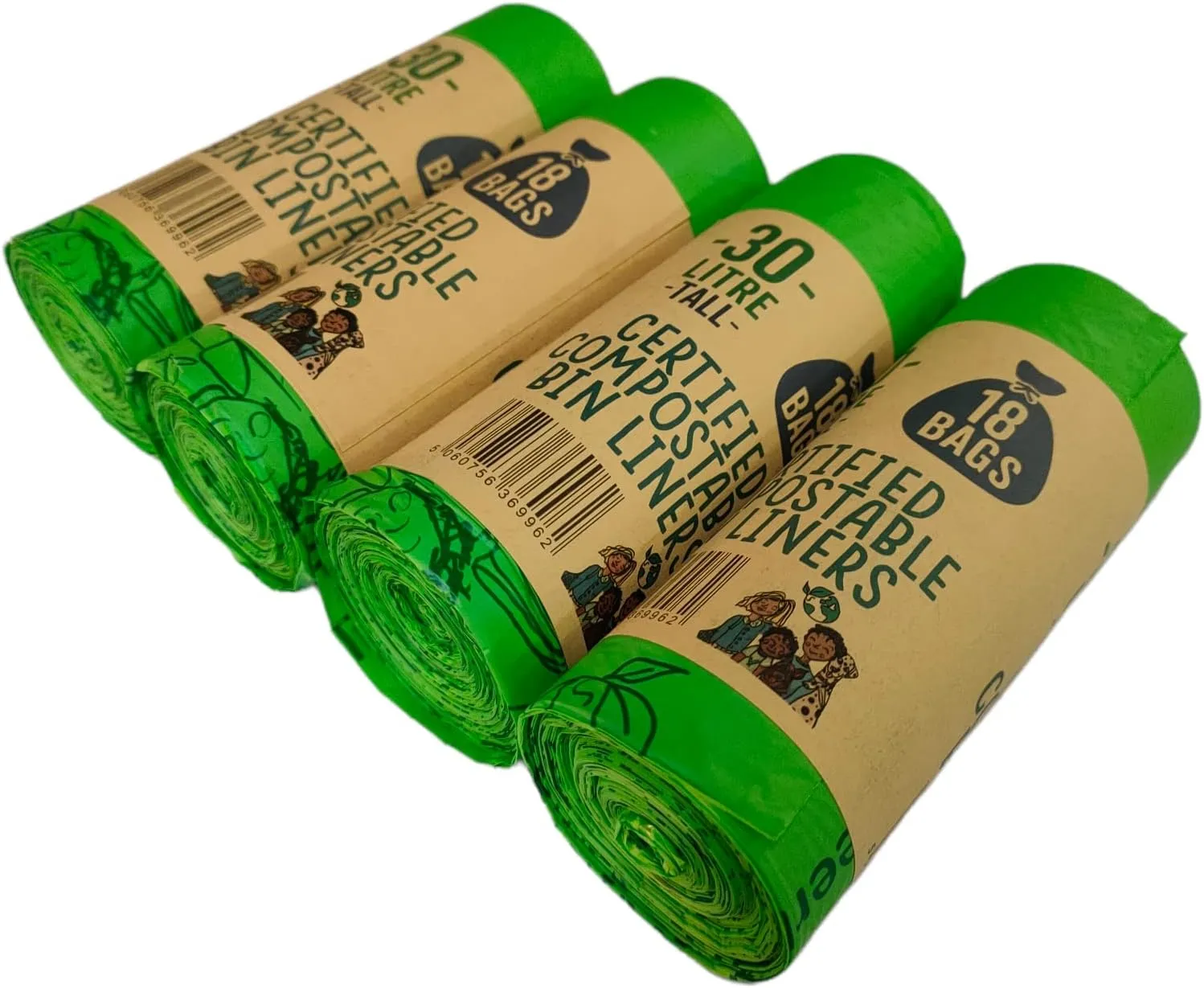 Eco Green Living Plastic Free, Strong and Leak Proof Refuse Sacks, Medium Bin Bags for Food Waste and Kitchen Bin, Tie Handle Garbage Bags, 72 Bags, 7.93 Gallons
