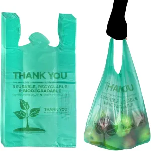 Eco Green Plastic Bags - 500 Count Biodegradable Shopping Bags-Thank You Bags- 22" x 12" Carry Out Bags. (500)