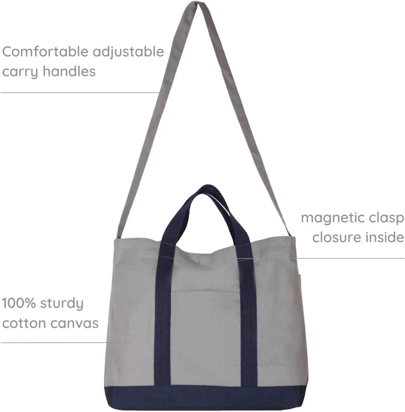 Eco Right Extra Large Canvas Tote Bag for Shopping & Work, Beach Bag with Adjustable Crossbody Handles