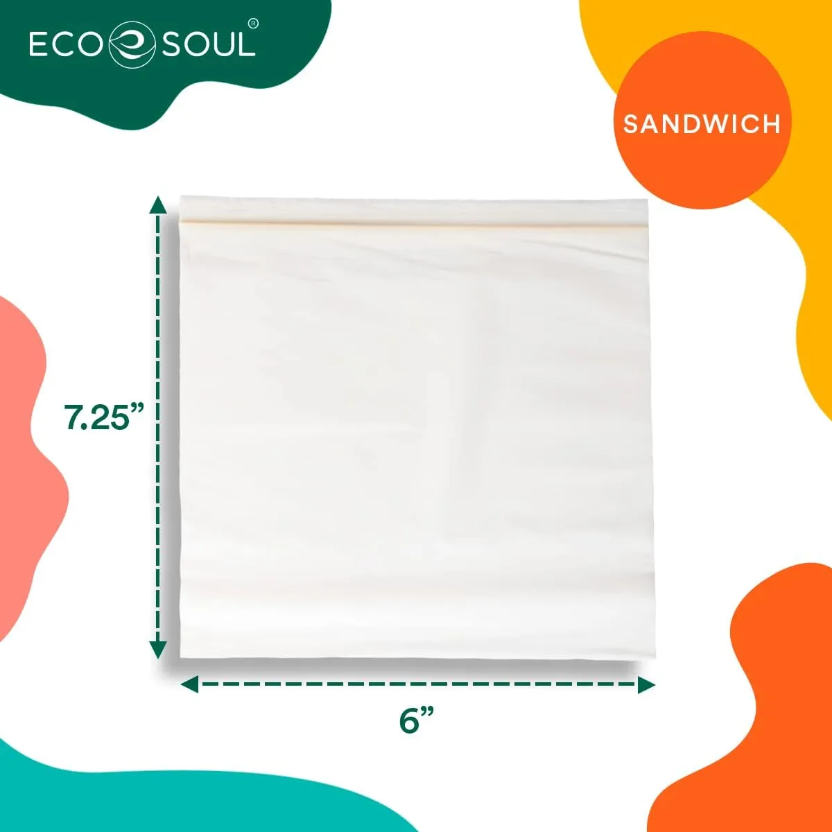 ECO SOUL 100% Compostable Sandwich Bags [100 Counts][7.25"x6"] Resealable Bags for Food, Freezer, Eco-friendly Zip, Reusable Biodegradable