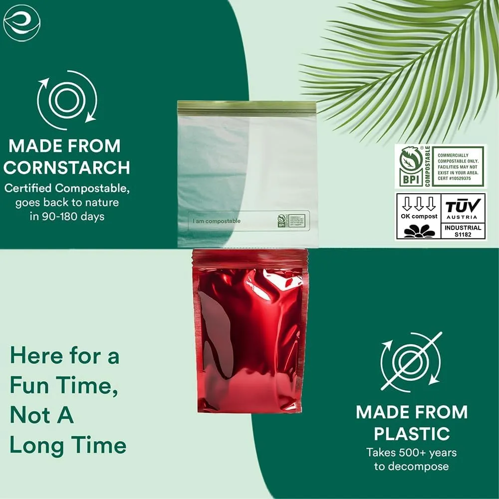 ECO SOUL 100% Compostable Sandwich Bags [50 Counts][7.25"x6"] Resealable Bags for Food, Freezer, Eco-friendly Zip, Reusable Biodegradable