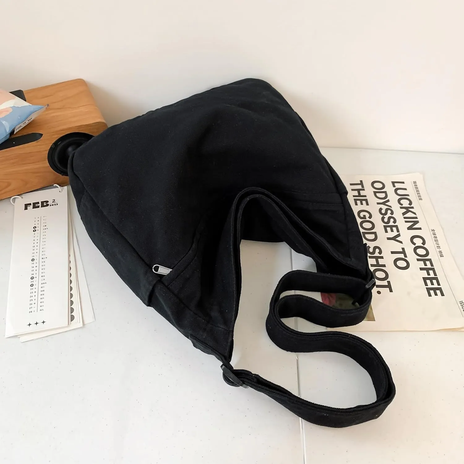 Economical Cotton Canvas Tote Bag,Women Hobo Shoulder Bag Crossbody Handbag with 3 External Pocket,Zipper Closure