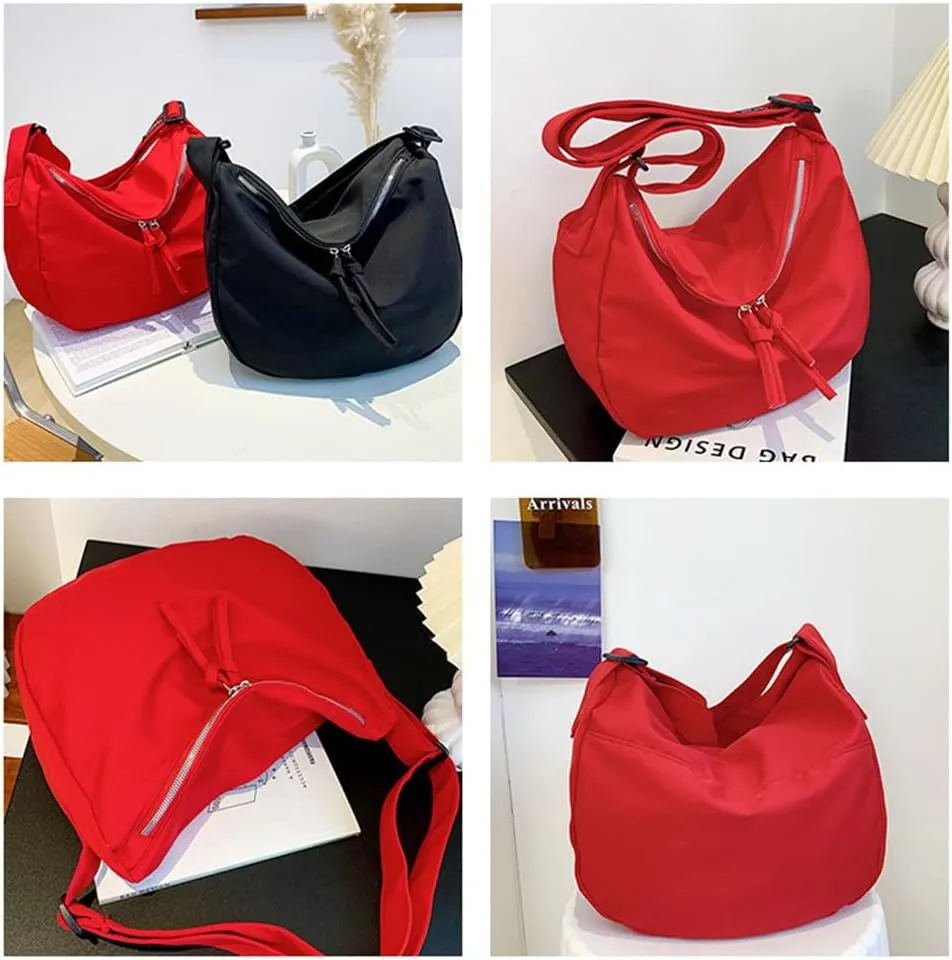 Economical Cotton Canvas Tote Bag,Women Hobo Shoulder Bag Crossbody Handbag with 3 External Pocket,Zipper Closure