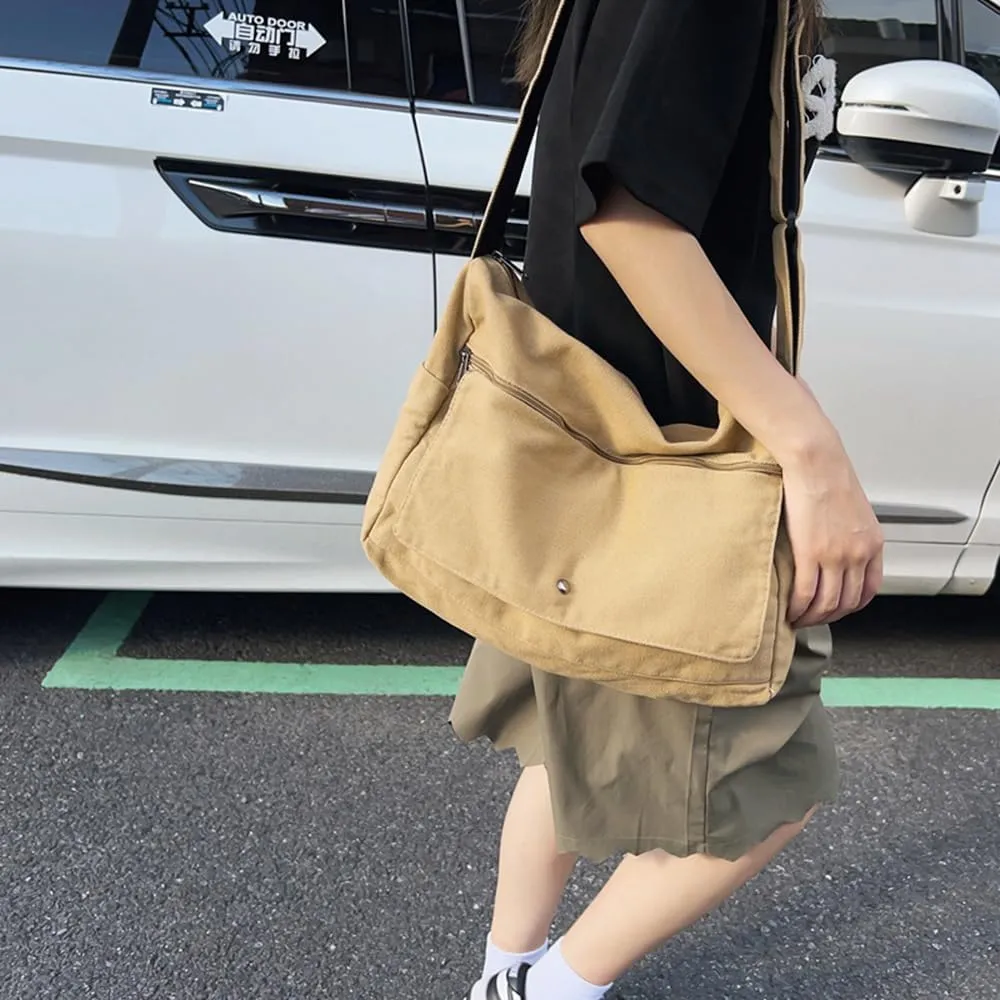 Economical Cotton Canvas Tote Bag,Women Hobo Shoulder Bag Crossbody Handbag with 3 External Pocket,Zipper Closure