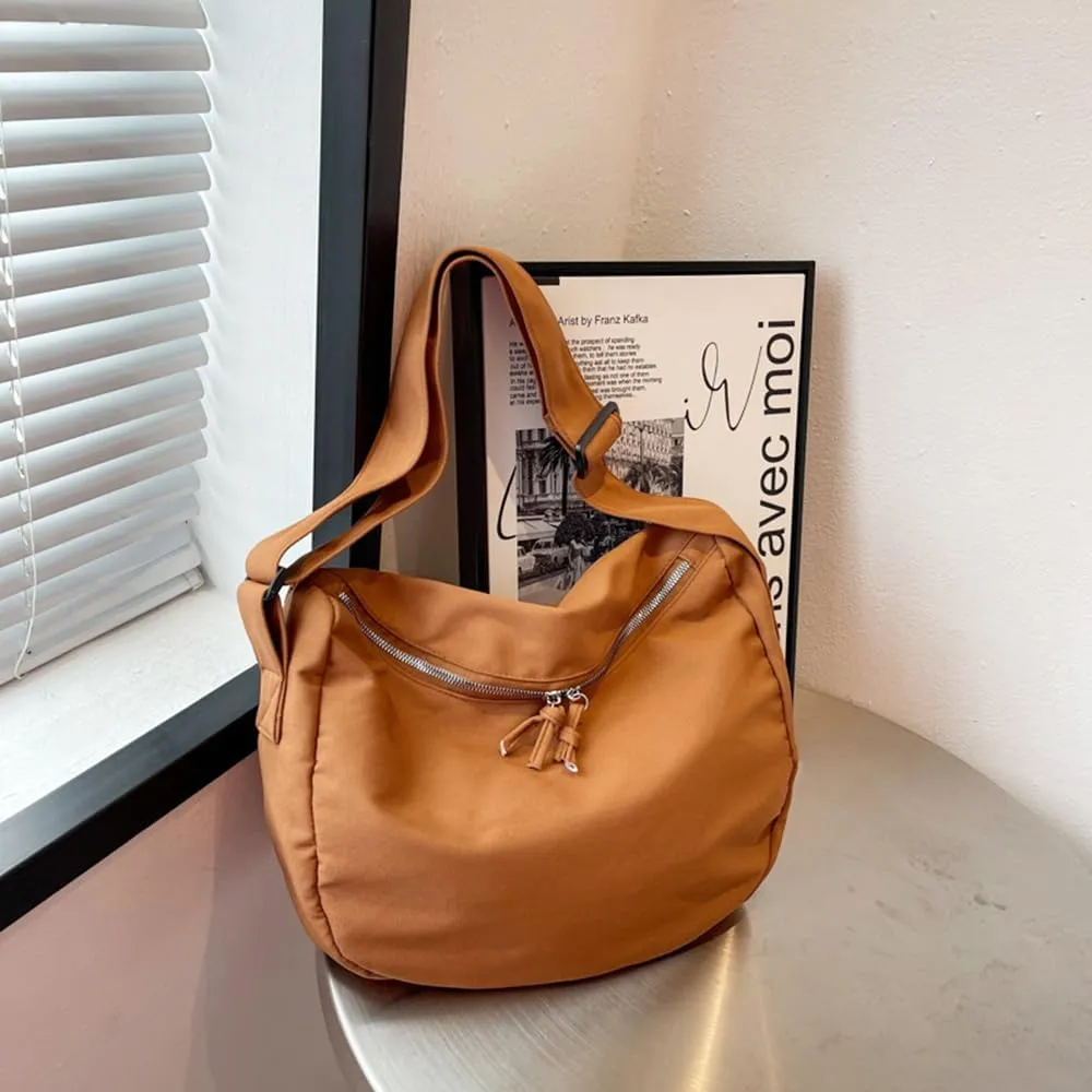 Economical Cotton Canvas Tote Bag,Women Hobo Shoulder Bag Crossbody Handbag with 3 External Pocket,Zipper Closure