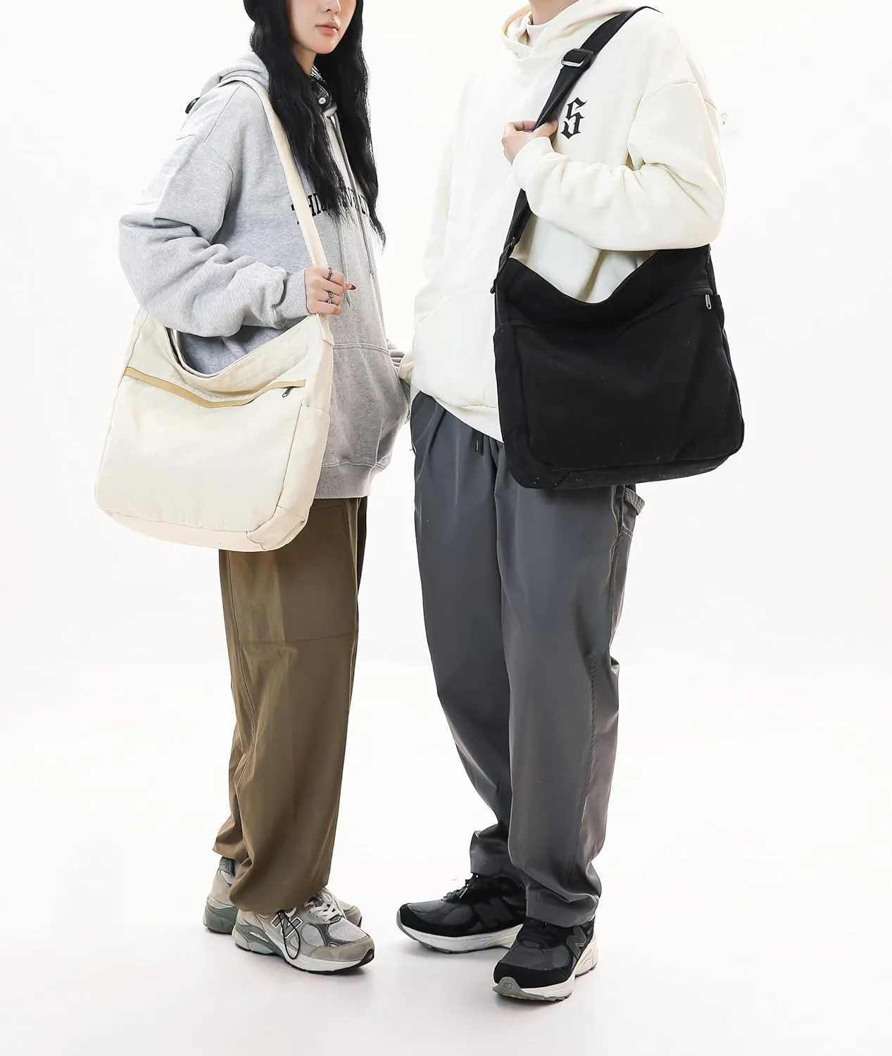 Economical Cotton Canvas Tote Bag,Women Hobo Shoulder Bag Crossbody Handbag with 3 External Pocket,Zipper Closure