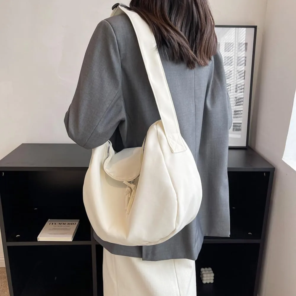 Economical Cotton Canvas Tote Bag,Women Hobo Shoulder Bag Crossbody Handbag with 3 External Pocket,Zipper Closure