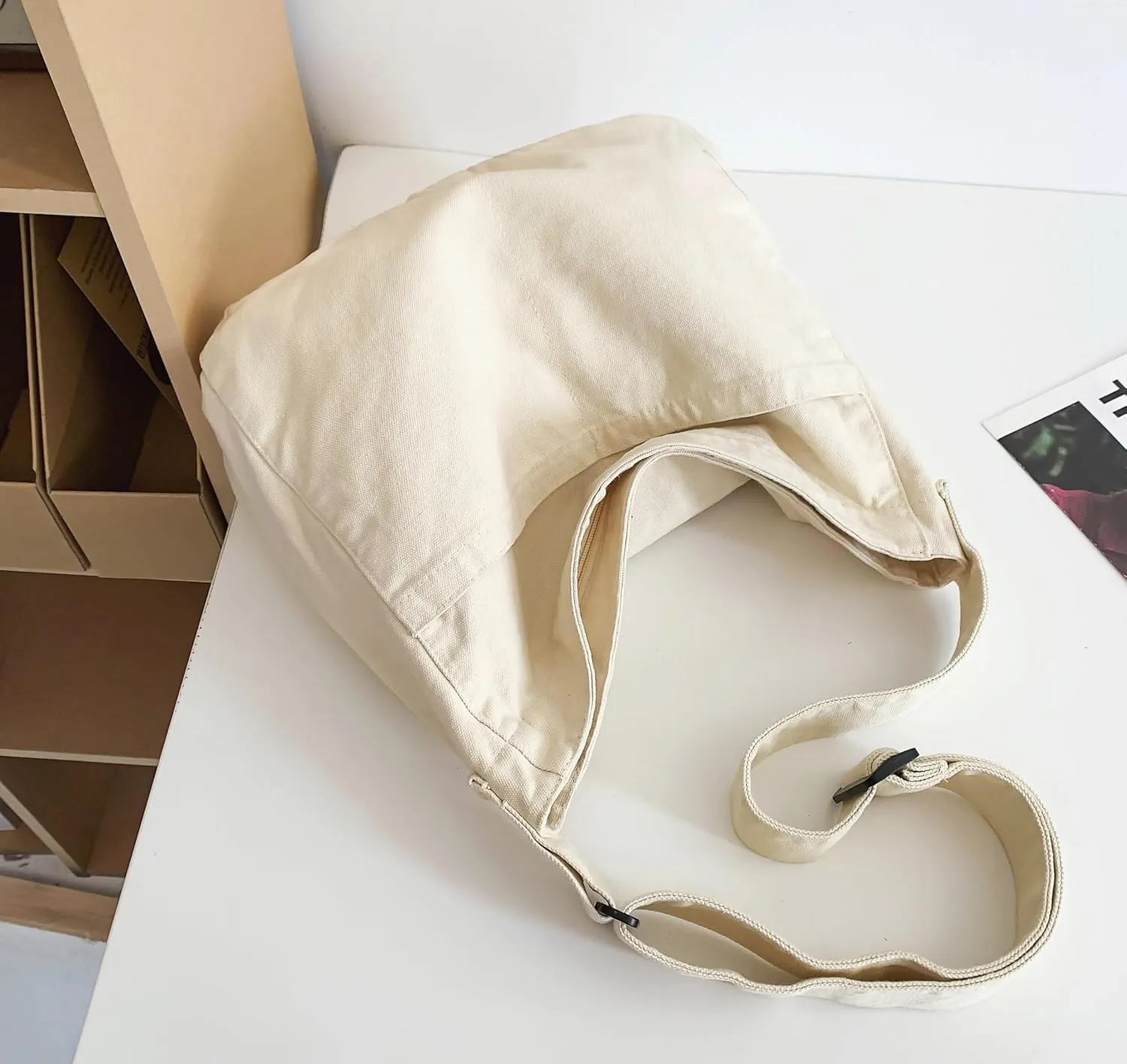 Economical Cotton Canvas Tote Bag,Women Hobo Shoulder Bag Crossbody Handbag with 3 External Pocket,Zipper Closure