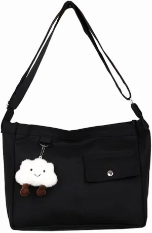 Economical Cotton Canvas Tote Bag,Women Hobo Shoulder Bag Crossbody Handbag with 3 External Pocket,Zipper Closure