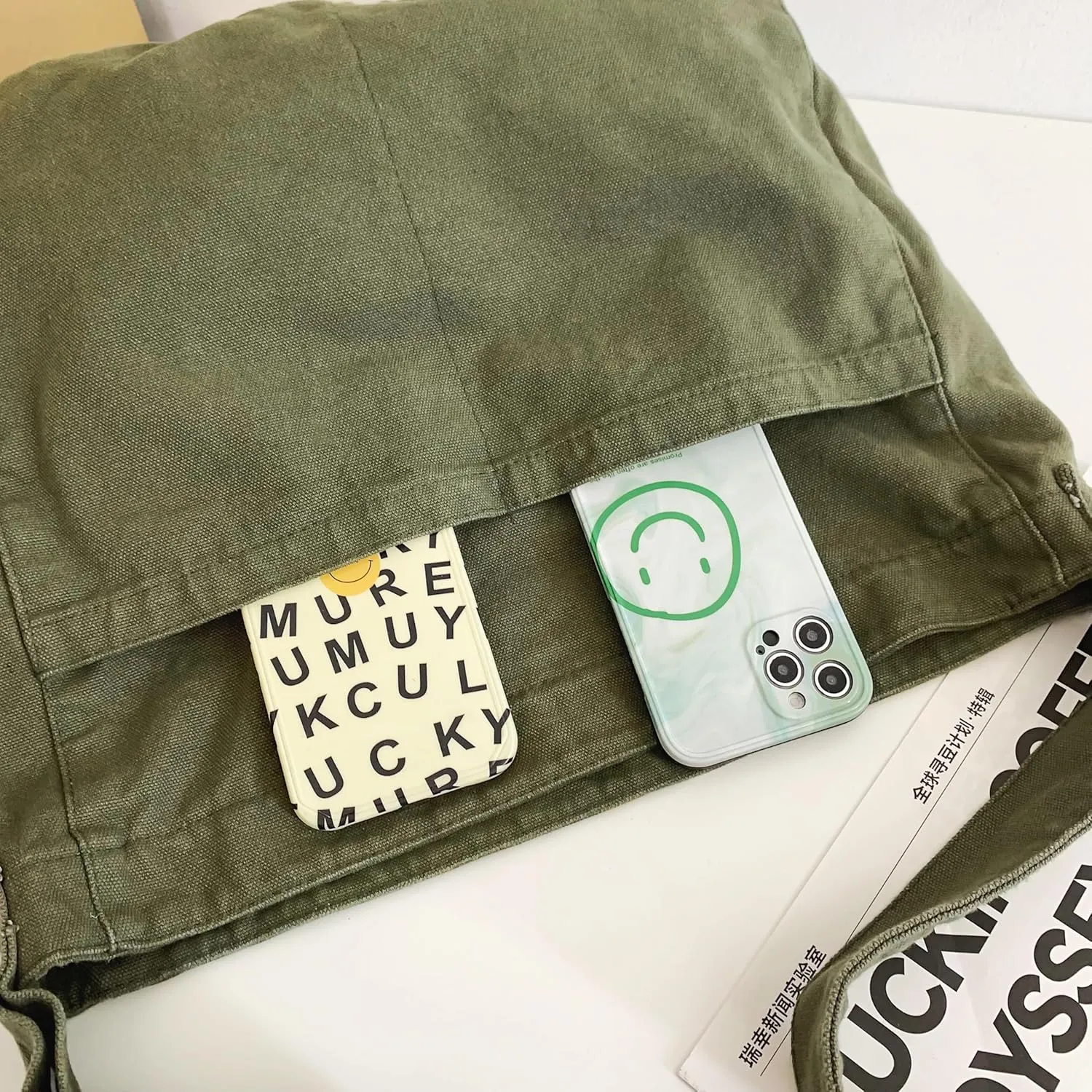 Economical Cotton Canvas Tote Bag,Women Hobo Shoulder Bag Crossbody Handbag with 3 External Pocket,Zipper Closure