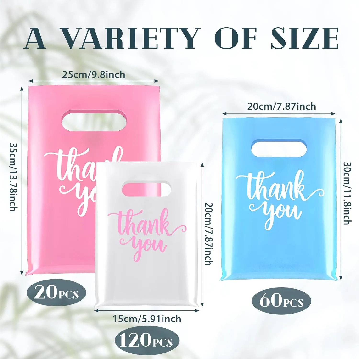 Eersida 200 Pcs Thank You Plastic Bags with Handles Die Cut Plastic Shopping Merchandise Bags Bulk 3 Sizes Retail Grocery Shopping Pack for Small Business Goodie Wedding Party(White, Blue, Pink)