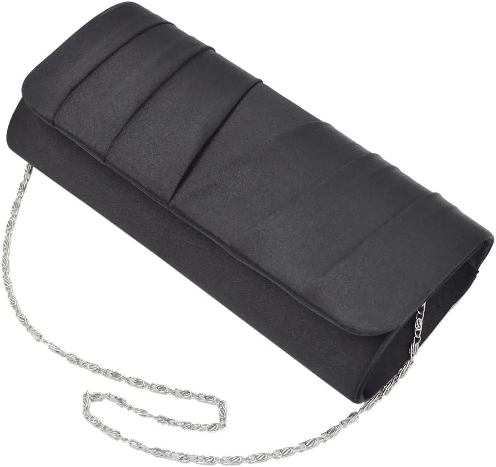 Elegant Classic Solid Satin Pleated Satin Flap Clutch Evening Bag Handbag