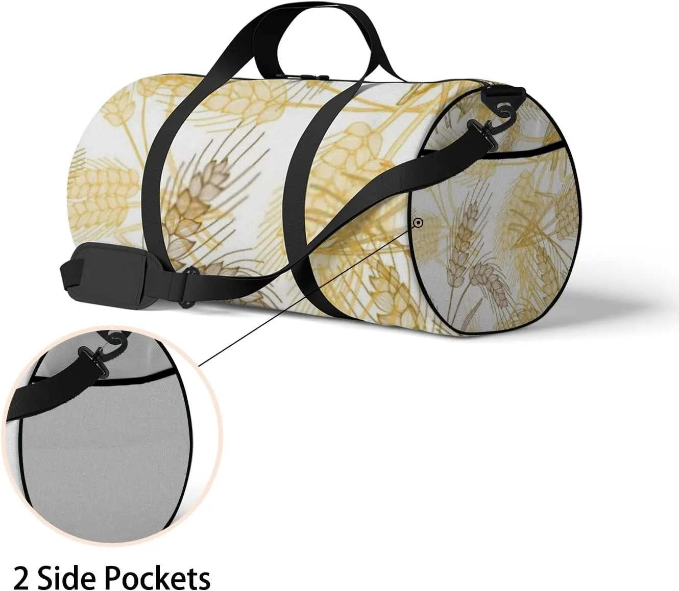 Elegant Seamless Pattern Hand Drawn Decorative Sports Bag Tote Bag Waterproof Gym Bag with Shoulder Strap Zipper 2 Side Pockets for Men and Women, Travel and Storage Shoulder Bag.