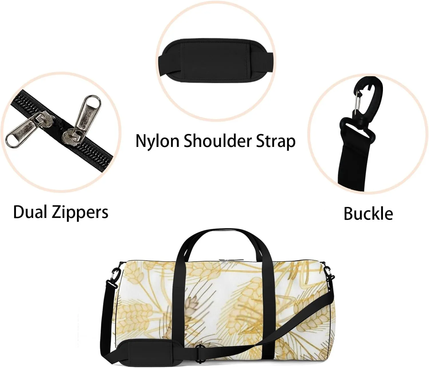 Elegant Seamless Pattern Hand Drawn Decorative Sports Bag Tote Bag Waterproof Gym Bag with Shoulder Strap Zipper 2 Side Pockets for Men and Women, Travel and Storage Shoulder Bag.