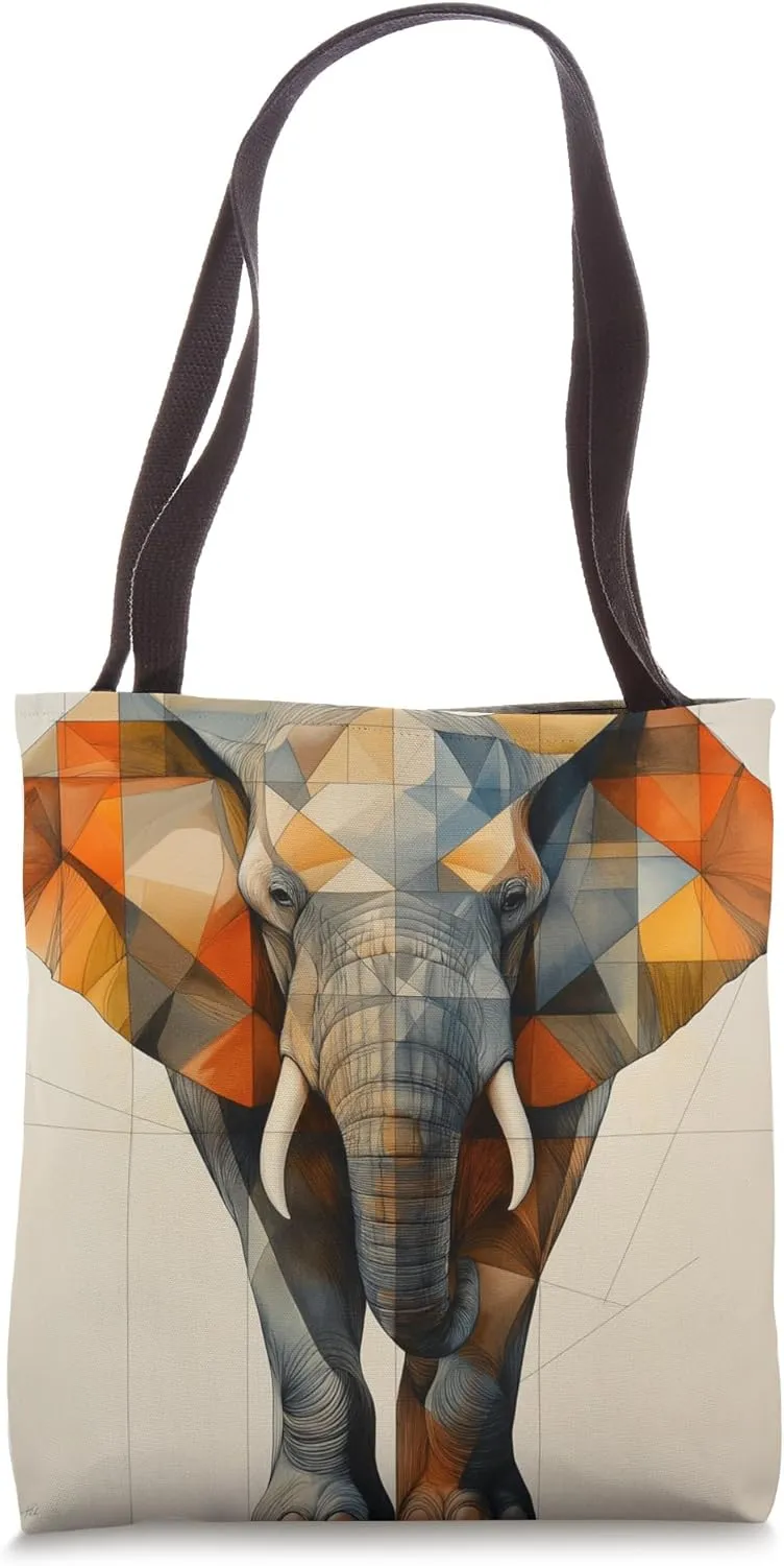 Elephant With Tusks Geometric Tote Bag