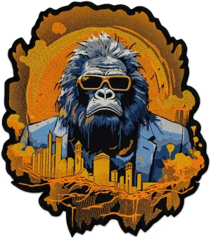 EMBROVERSE Urban Gorilla Boss Embroidered Large Patch - Luxury Cool Ape Cityscape Backdrop Street Style Iron-On Back Jacket Accessory, 8.9 x 10 inches