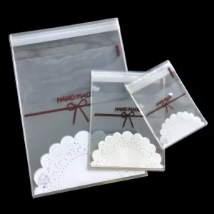 Enenes Self Adhesive Bag 300 PCS Cute Treat Bags Flat Goody Bag with Doily Pattern Party Favor Bags for Handmade Candies and Gummies (3 Size)