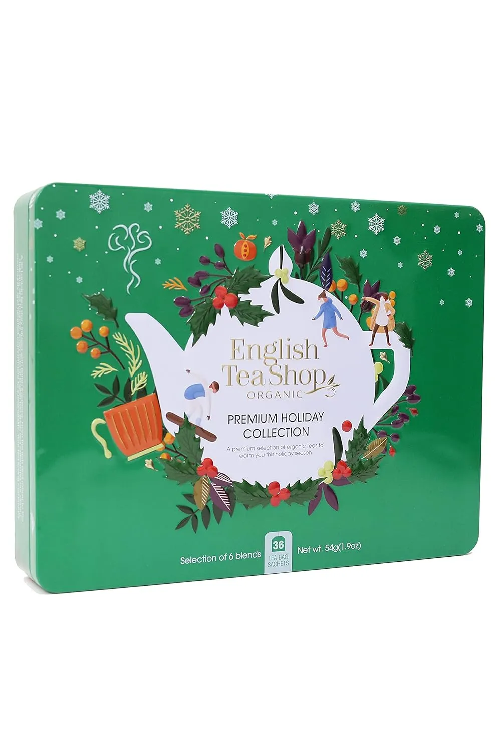 English Tea Shop - Premium Holiday Collection Holly - Green Gift Tin - 36 Tea Bag Sachets, 54g