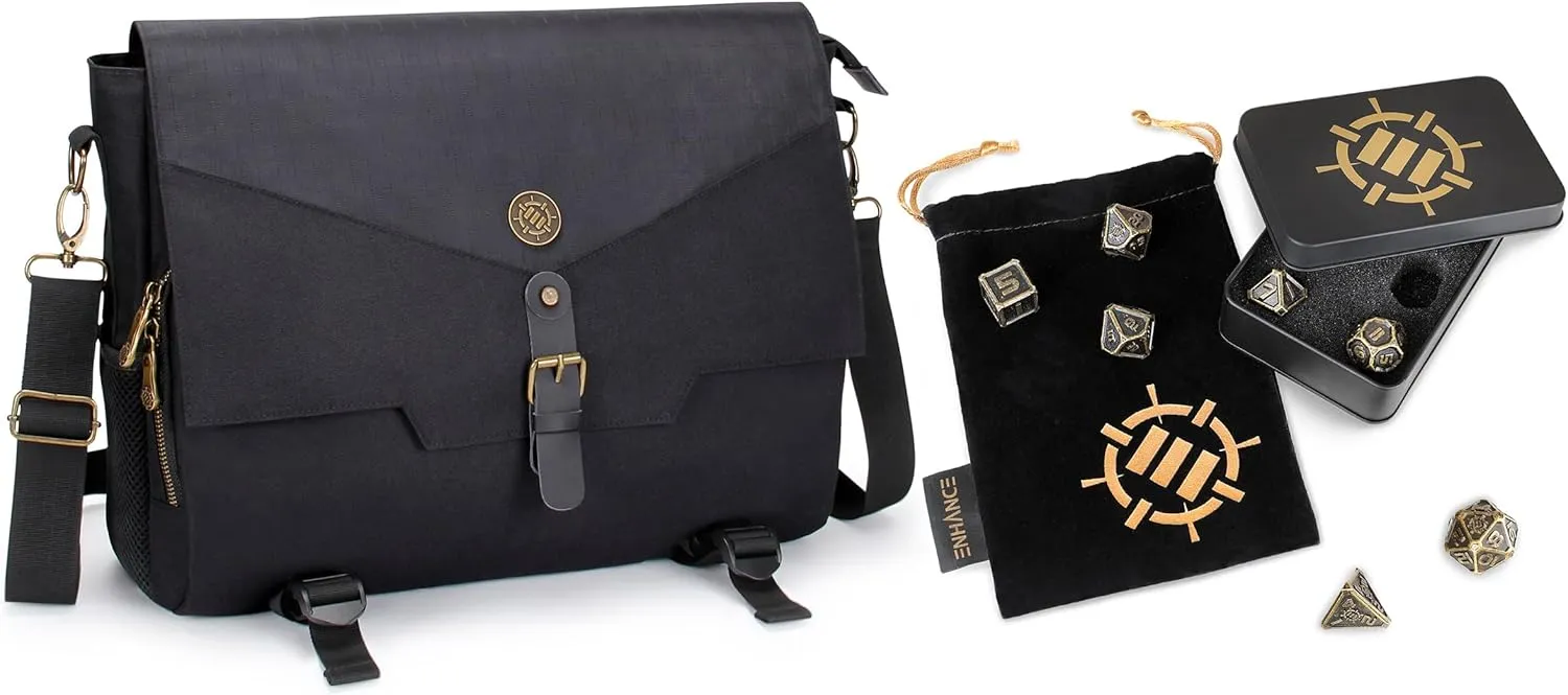 ENHANCE Tabletop RPG Player's Essentials DnD Bag   Metal Dice Set - Bundle