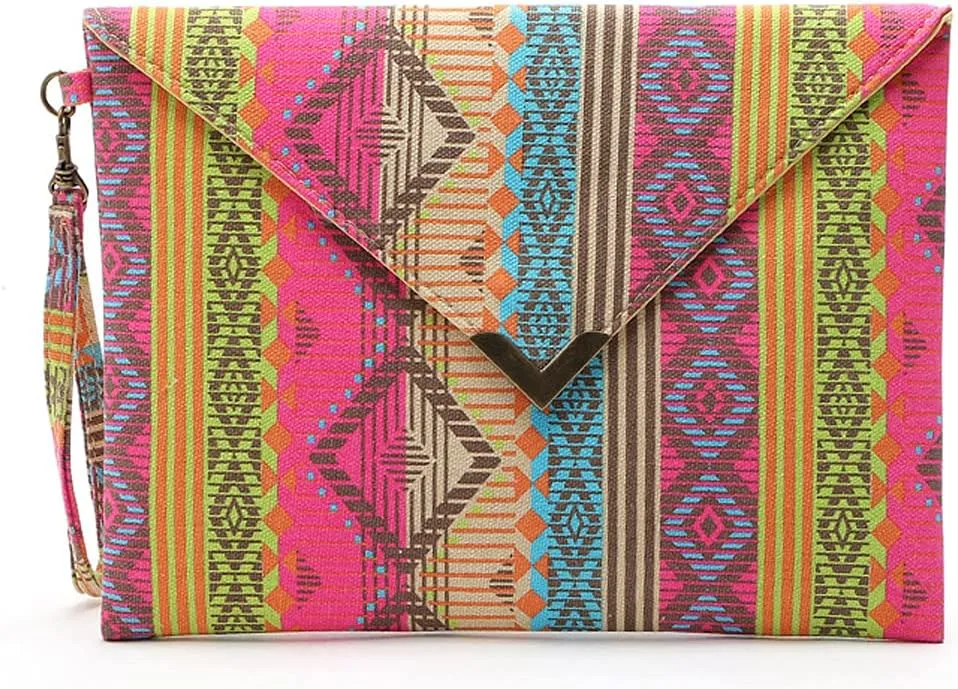 Envelope Clutch Bag for Women Ethnic Style Handbag Folded Canvas Purse