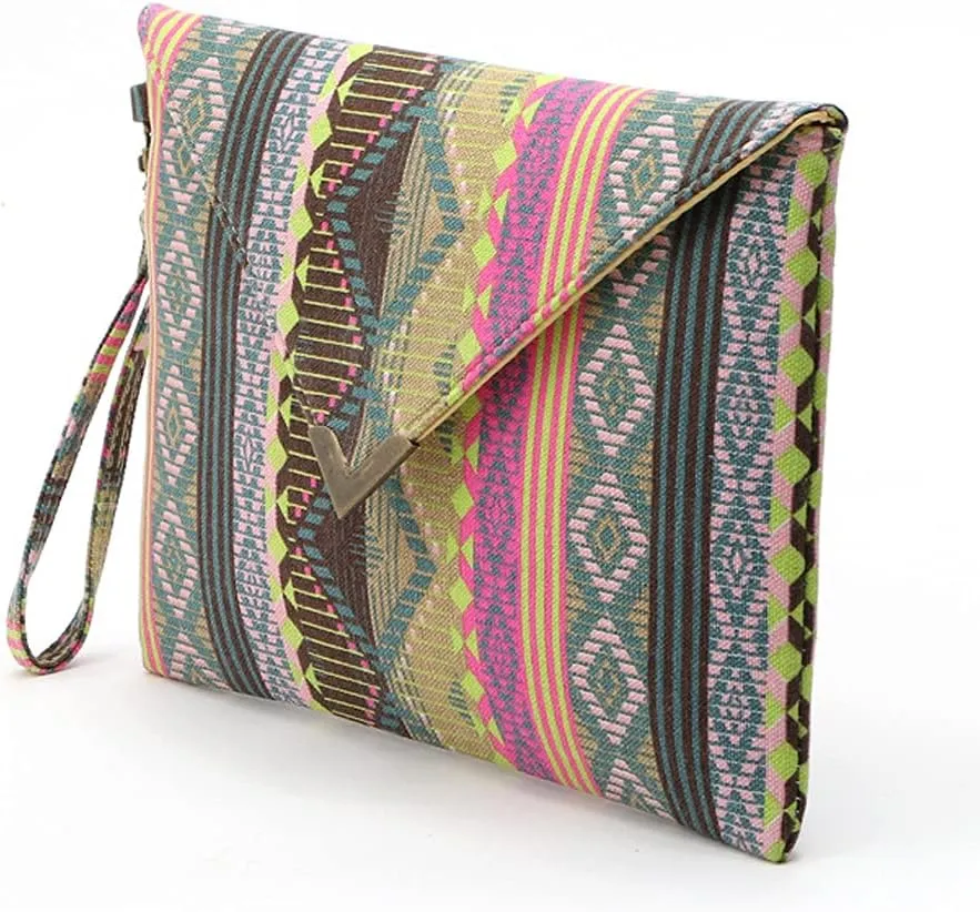 Envelope Clutch Bag for Women Ethnic Style Handbag Folded Canvas Purse