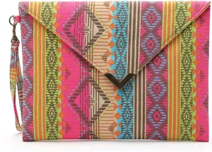 Envelope Clutch Bag for Women Ethnic Style Handbag Folded Canvas Purse