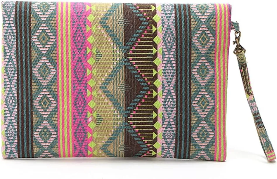 Envelope Clutch Bag for Women Ethnic Style Handbag Folded Canvas Purse