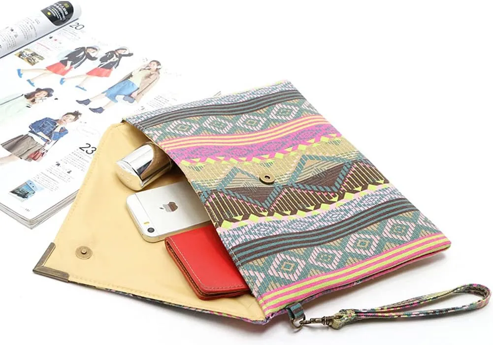 Envelope Clutch Bag for Women Ethnic Style Handbag Folded Canvas Purse