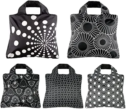 Envirosax Reusable Bag Polyester Shopping Grocery Tote Bags Set of 5 Monochromatic Designs Water Resistant