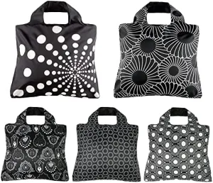 Envirosax Reusable Bag Polyester Shopping Grocery Tote Bags Set of 5 Monochromatic Designs Water Resistant