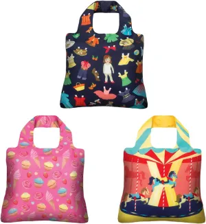 Envirosax Reusable Grocery Bags- Set of 3 Cute Retro-Designs, Foldable Quality Shopping Tote Bag, Eco-Friendly Polyester Washable For Travel, Shopping Multi use