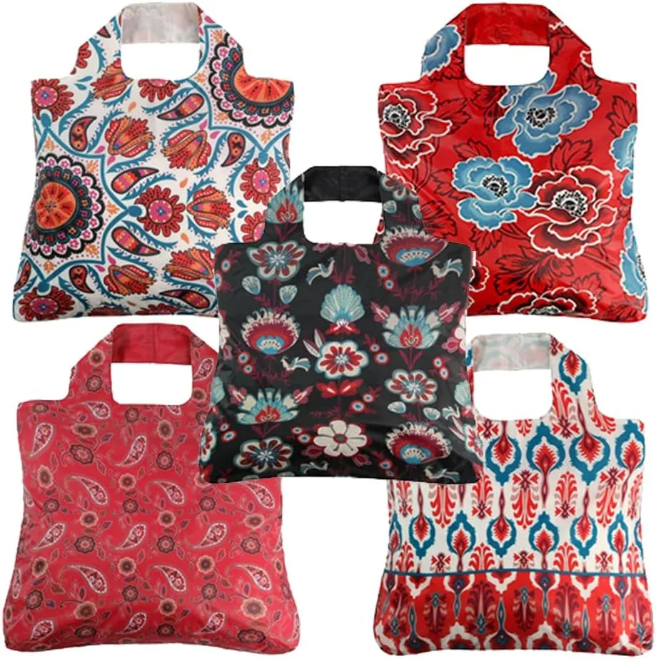 Envirosax Reusable Grocery Bags- Set of 5 Anastasia Designs, Quality Durable Shopping Tote Bag, Eco Bag Washable Water Resistant