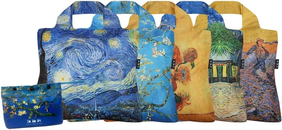 Envirosax Van Gogh Pouch Reusable Bag Polyester Shopping Grocery Bags Set of 5 Foldable Water Resistant