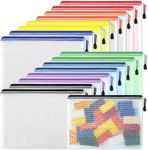 EOOUT 16pcs Mesh Zipper Pouch, Puzzles, Board Game Storage Bags for Organizing, Waterproof Zip File Bags, Letter Size, A4 Size, for School Office Supplies, Storage Bags, 8 Colors