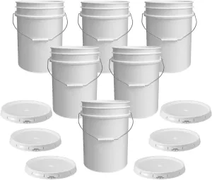 ePackageSupply White 5-Gallon Bucket with Lid | Made in USA | Food Grade | Heavy-Duty Extra Durable Plastic Bucket | Multi-Use Food Grade Buckets with Lids | Easy Stack and Store | BPA Free | 6 Pack
