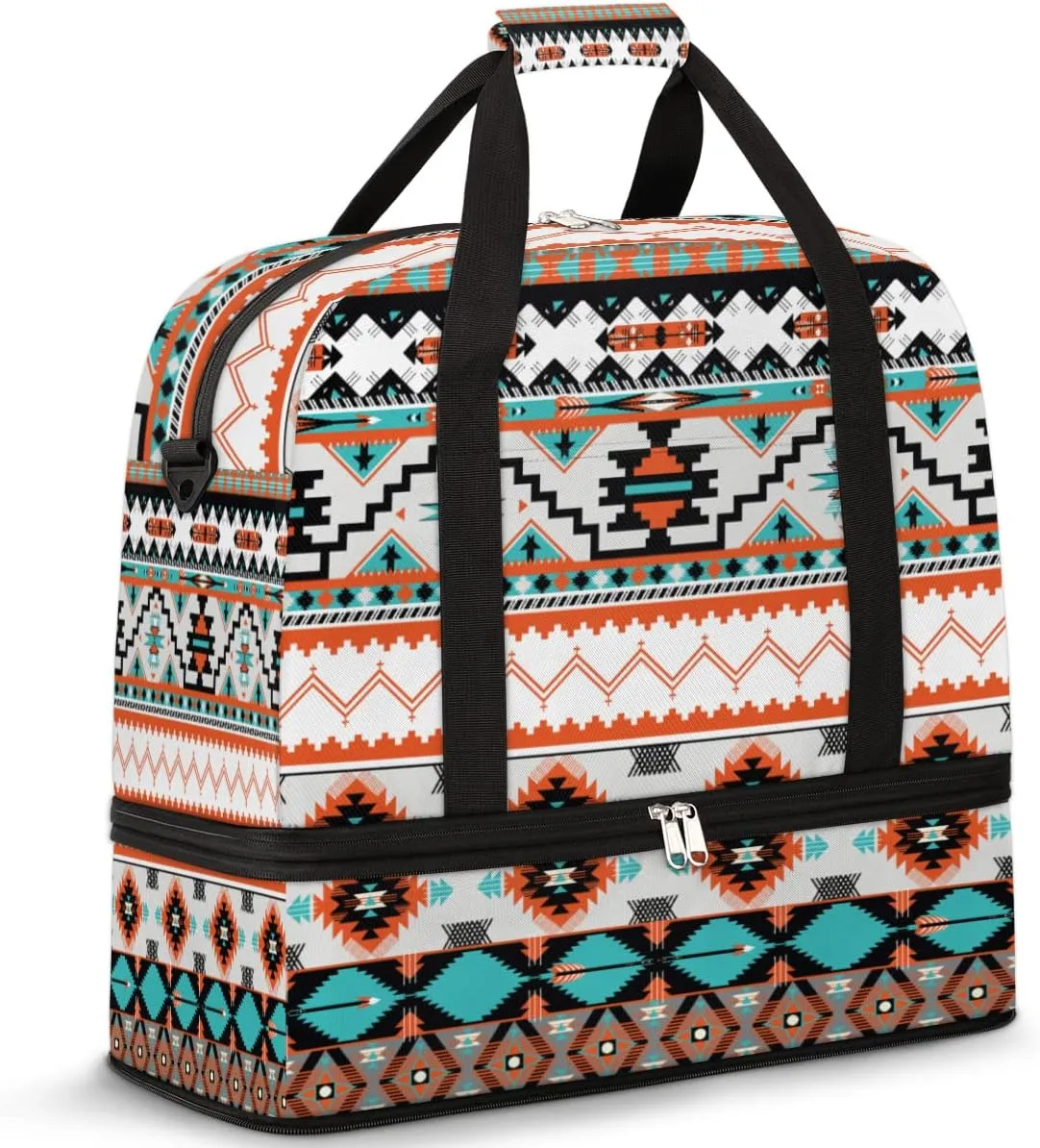 Ethnic Aztec Geometric Foldable Travel Duffel Bag Sports Tote Gym Bag With Shoe Compartment For Woman Man Carry On Luggage Overnight Travel Weekend Yoga Workout Bag Training Handbag