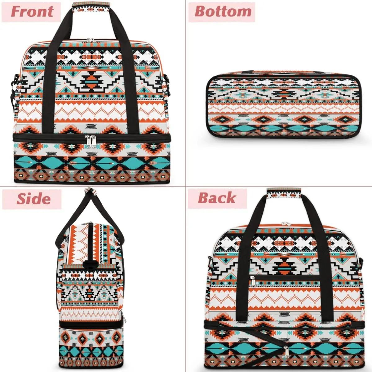 Ethnic Aztec Geometric Foldable Travel Duffel Bag Sports Tote Gym Bag With Shoe Compartment For Woman Man Carry On Luggage Overnight Travel Weekend Yoga Workout Bag Training Handbag