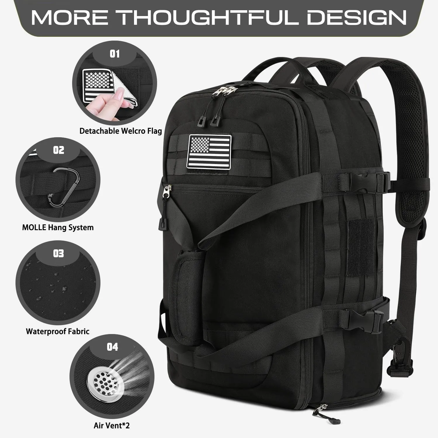 ETRONIK Gym Bags for Men, Large Tactical Duffle Bag Backpack with Shoe Compartment, 3 in 1 Carry on Bag Travel Backpack with Wet Pocket, Weekender Overnight Range Bag for Workout Football Gym, Black