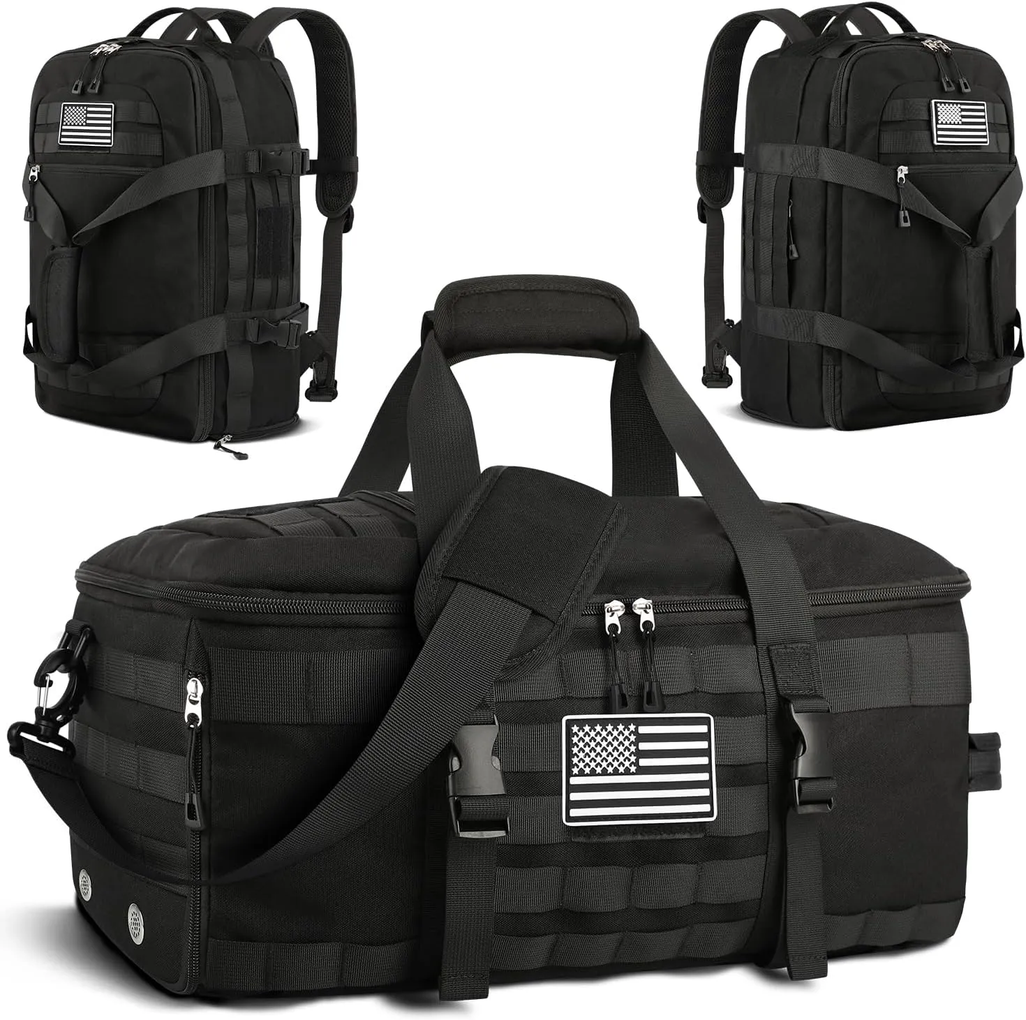 ETRONIK Gym Bags for Men, Large Tactical Duffle Bag Backpack with Shoe Compartment, 3 in 1 Carry on Bag Travel Backpack with Wet Pocket, Weekender Overnight Range Bag for Workout Football Gym, Black
