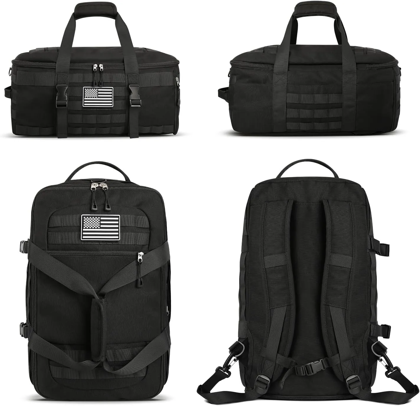 ETRONIK Gym Bags for Men, Large Tactical Duffle Bag Backpack with Shoe Compartment, 3 in 1 Carry on Bag Travel Backpack with Wet Pocket, Weekender Overnight Range Bag for Workout Football Gym, Black
