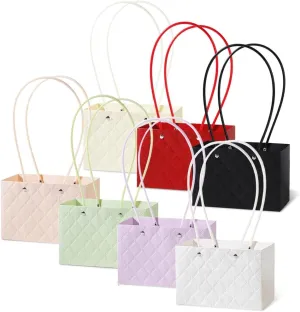 EUBUY Set of 7 Floral Bags, Gift Bags with Long Handles, Flower Wrapping Paper Bag Floral Boxes with Handle for Floral Arrangements and Presents Handbag