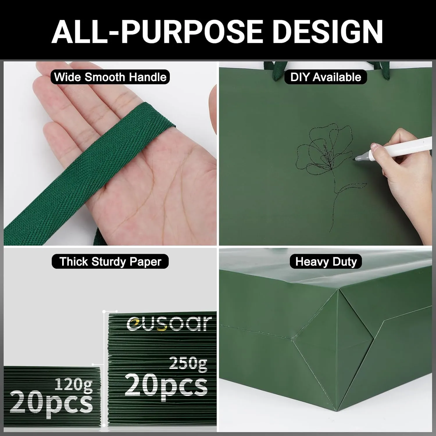 EUSOAR Paper Gift Bags, 20pcs 9.8"x5.1"x12.6" Large Kraft Gift Wrap Bags with Handles, Merchandise Business Retail Grocery Shopping Wrapping Wedding Birthday Thank You Gift Bags Party Favor