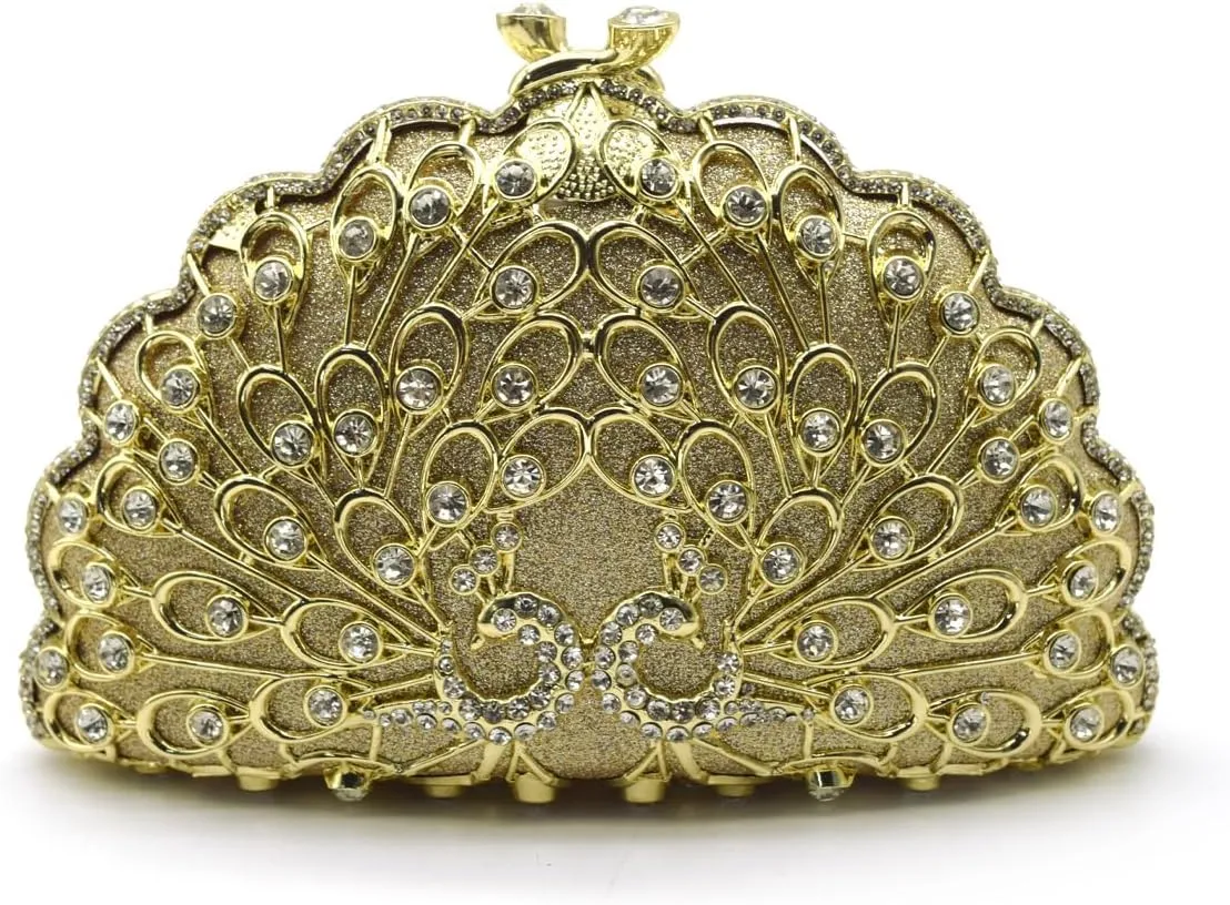 Evening Clutch Purse for Women Formal, Metallic Evening Handbags Metal Chain Shoulder Bag, Rhinestone Purse