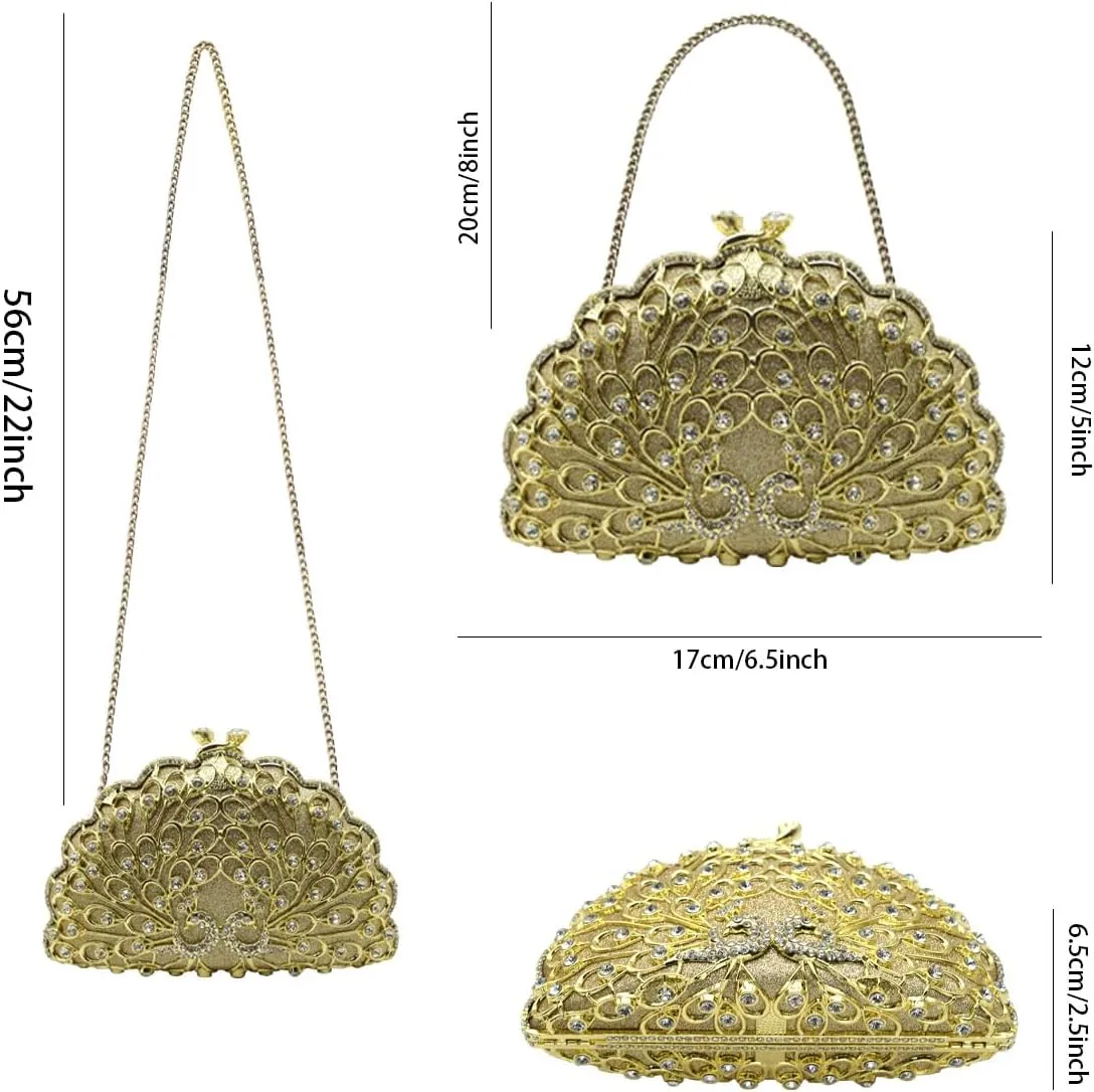 Evening Clutch Purse for Women Formal, Metallic Evening Handbags Metal Chain Shoulder Bag, Rhinestone Purse