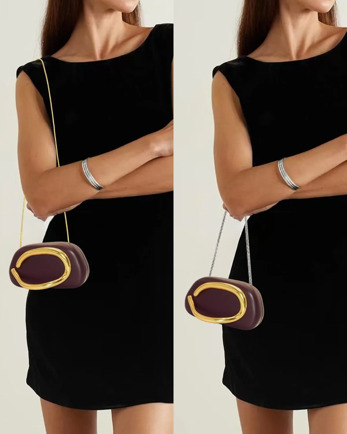 Evening Clutch Purse for Women, PU Leather Purse Evening Handbags Metal Chain Shoulder Bag, Crossbody Bag