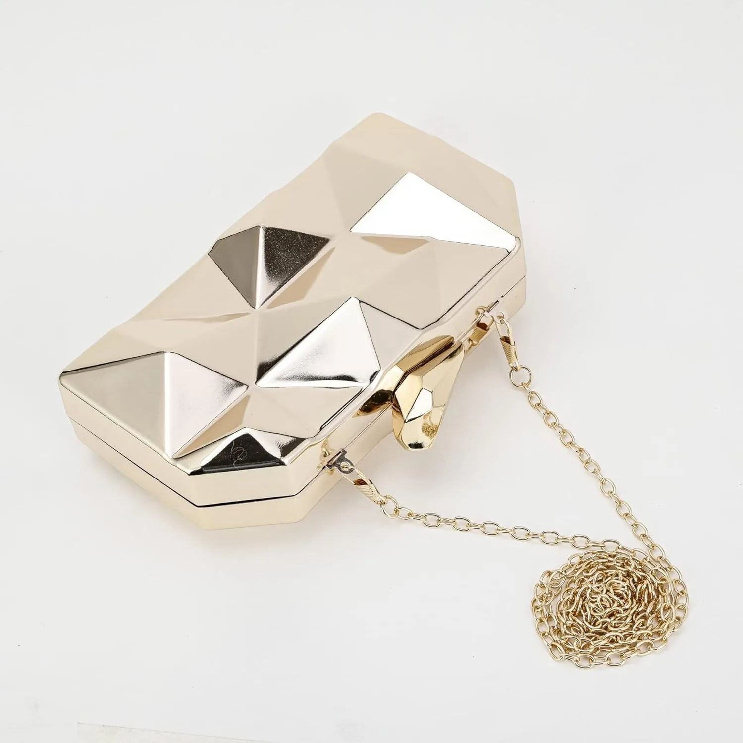 Evening Geometric Handbags Crossbody bags for Women Metal Clutch Purses for Parties Wedding with Chain