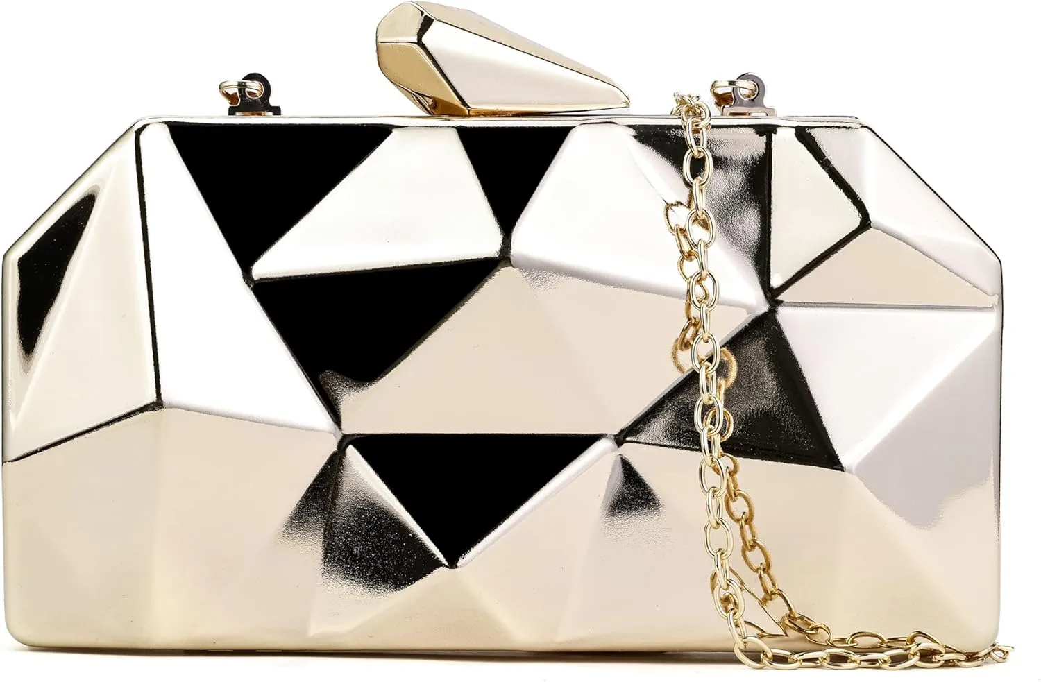 Evening Geometric Handbags Crossbody bags for Women Metal Clutch Purses for Parties Wedding with Chain