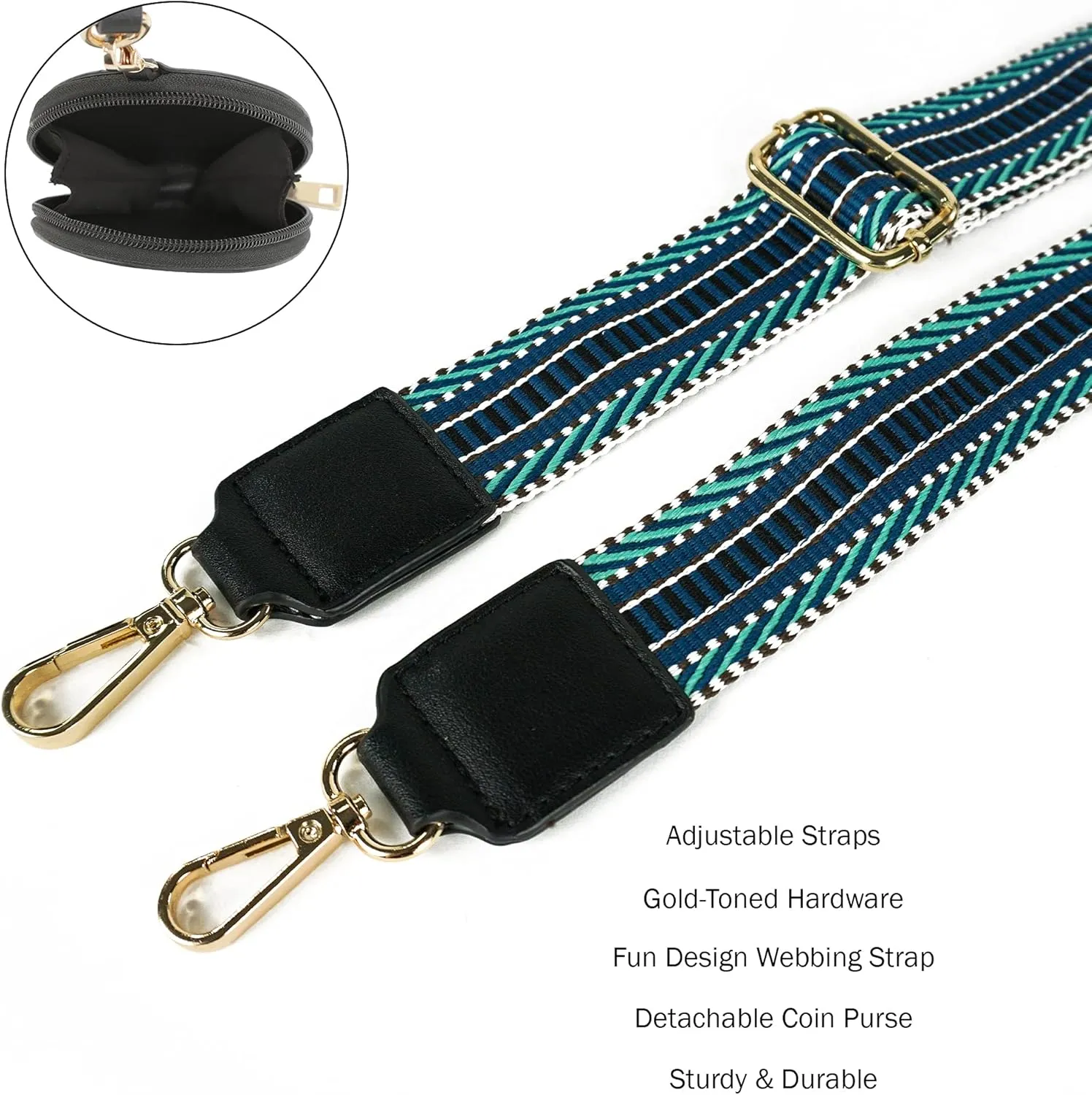 EVVE Wide Replacement Straps for Handbags with Coin Purse - For Over Shoulder Crossbody Bag, Guitar Style, Adjustable Length