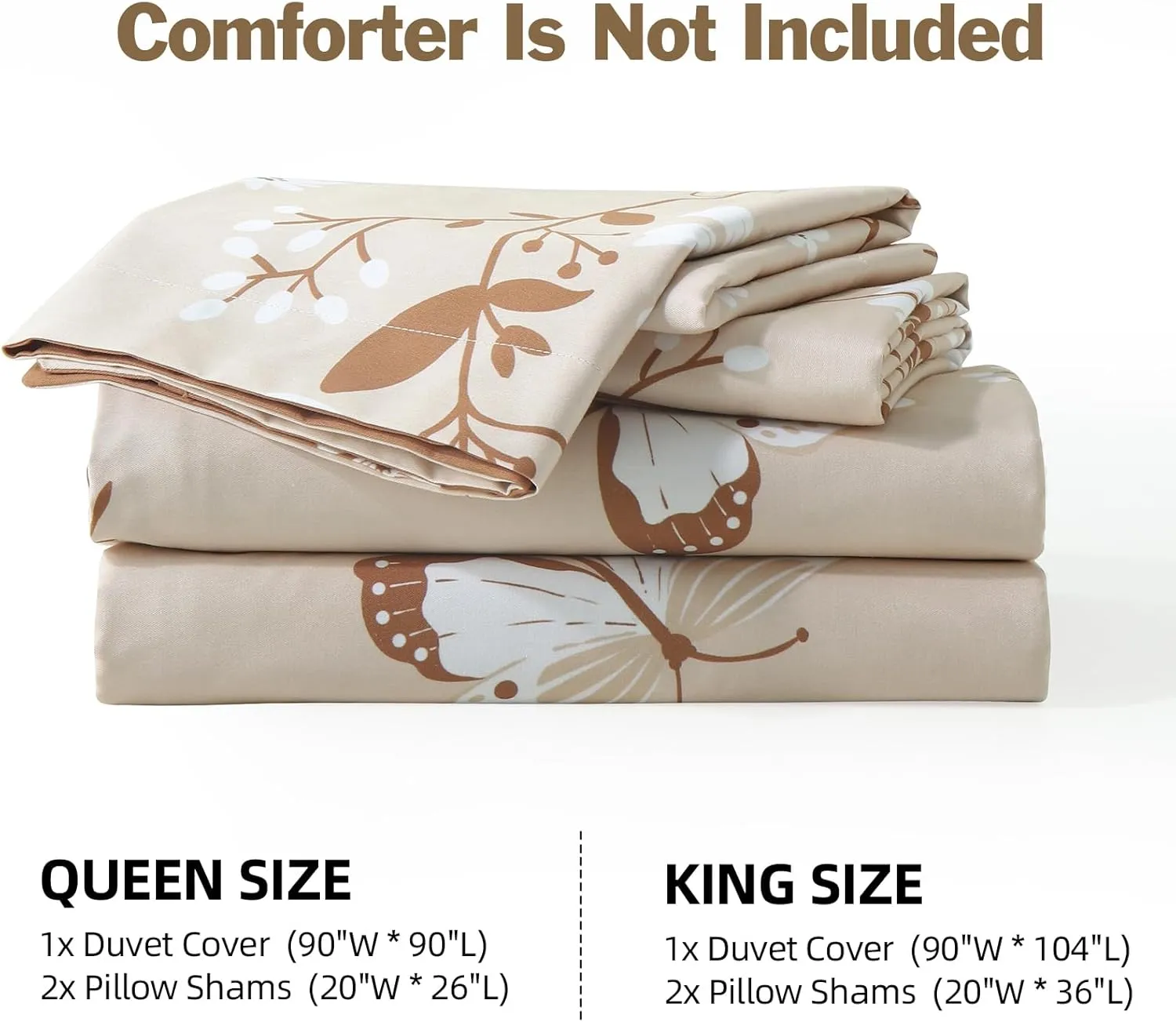 EWlinens Floral Duvet Cover King Size - Botanical Butterfly Printed Reversible Bedding Set 3 Pieces Soft Cotton Nature Vines Branches Comforter Cover with Zipper Ties, Beige and Brown